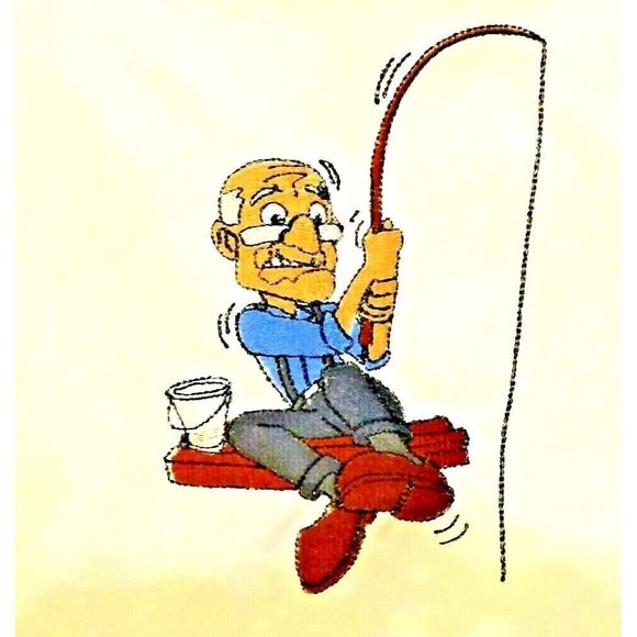 Fisherman on Dock Embroidered Apron Barbeque Front Pocket White Kitchen Gift NEW - Picture 1 of 3